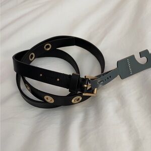 NWT All Saints Black Genuine Leather Belt w/ Gold Hardware, Sz Large